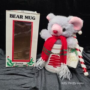 Vintage Joeison Industries Bear Mug Christmas Season Greetings Plush  1989 RARE